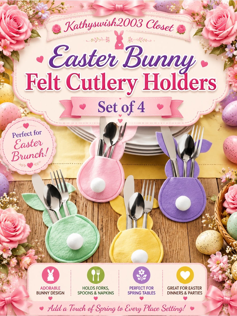 Easter Bunny Felt Cutlery Holders Set of 4